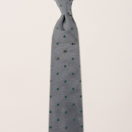 Cravatta grigio perla pois verdi Argenio Napoli tris di smeraldi e oro