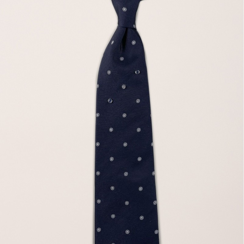 Cravatta seta blu pois grigio Argenio Napoli tris Diamante e Zaffiri su oro bianco