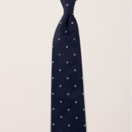 Cravatta seta blu pois grigio Argenio Napoli tris Diamante e Zaffiri su oro bianco