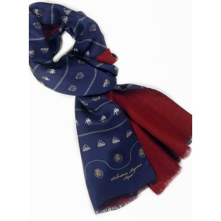 Sciarpa seta blu lana bordeaux Argenio Napoli vascelli Real marina Napoletana
