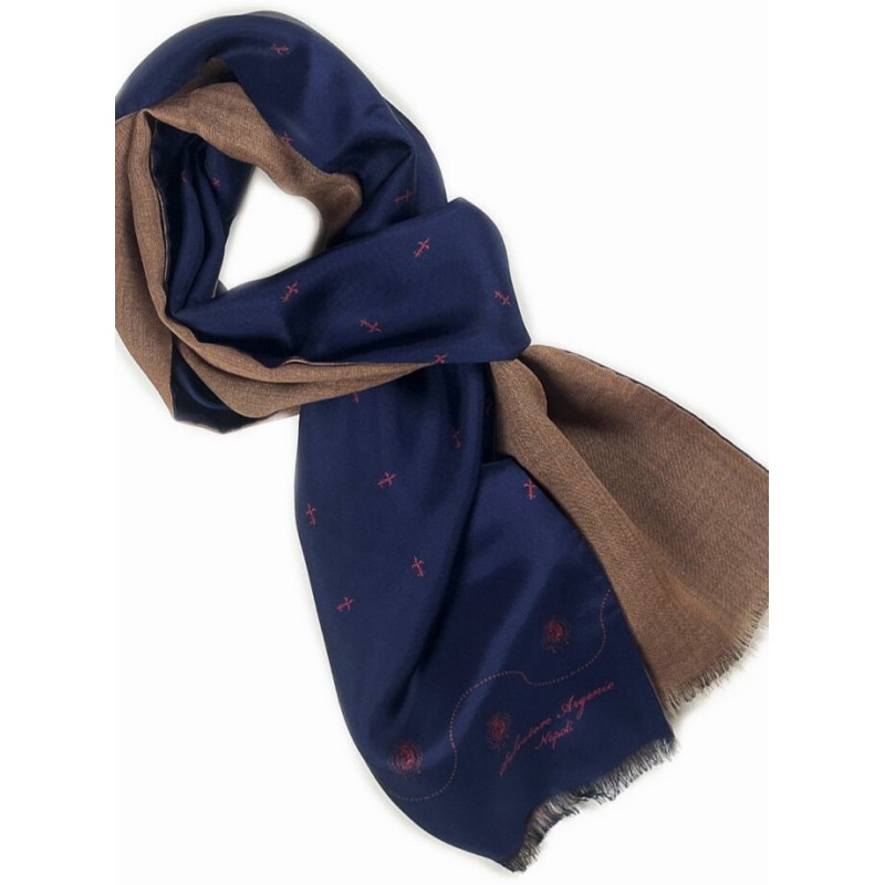 Sciarpa seta blu lana cammello Argenio Napoli gigli Borbonici