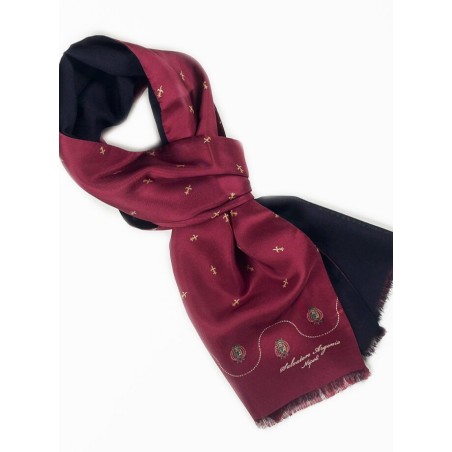 Sciarpa seta bordeaux lana blu Argenio Napoli gigli Borbonici oro