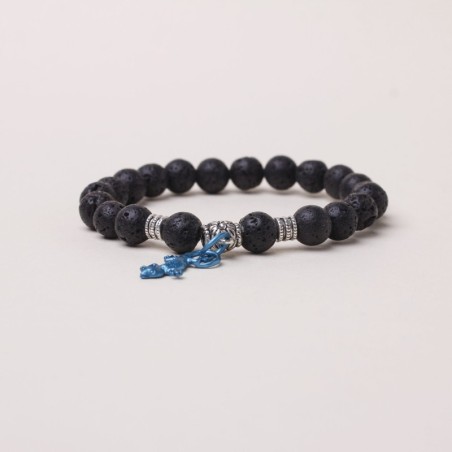 Bracciale in pietra lavica con lucertola blu di capri in argento