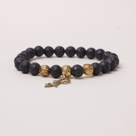 Bracciale in pietra lavica con lucertola oro di capri in argento