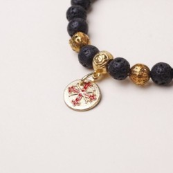 Bracciale in pietra lavica Croce Costantiniana in argento