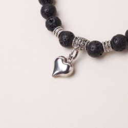 Bracciale in pietra lavica cuore in argento