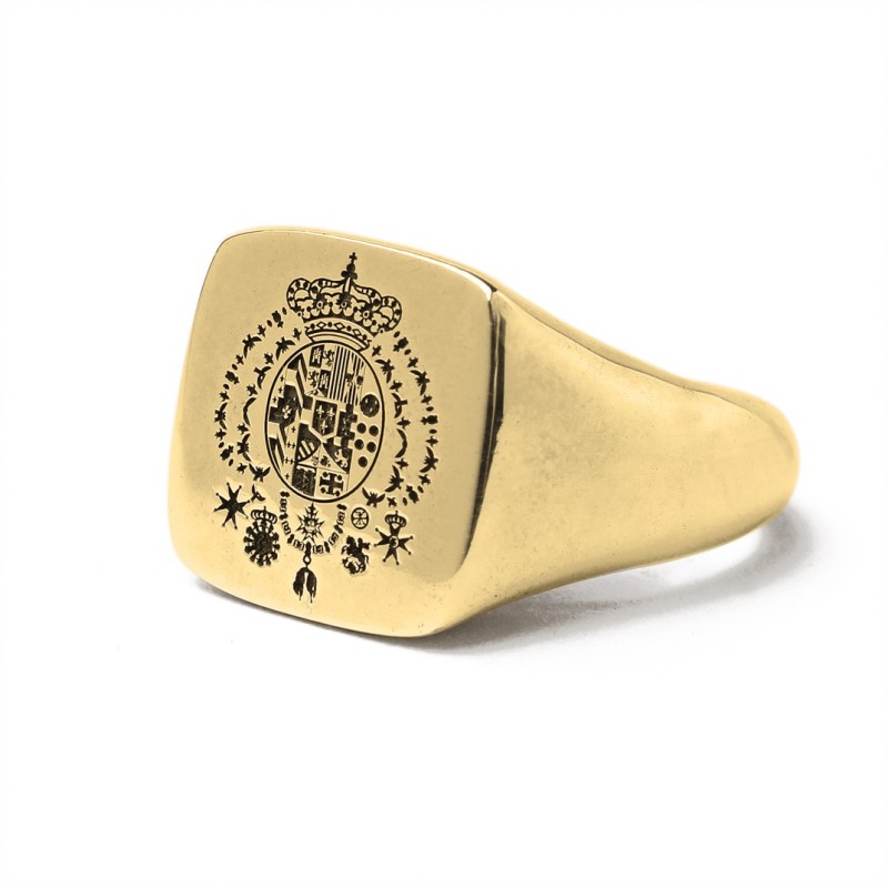 Anello Argenio Napoli Uomo Chevalier Stemma in argento placcato oro