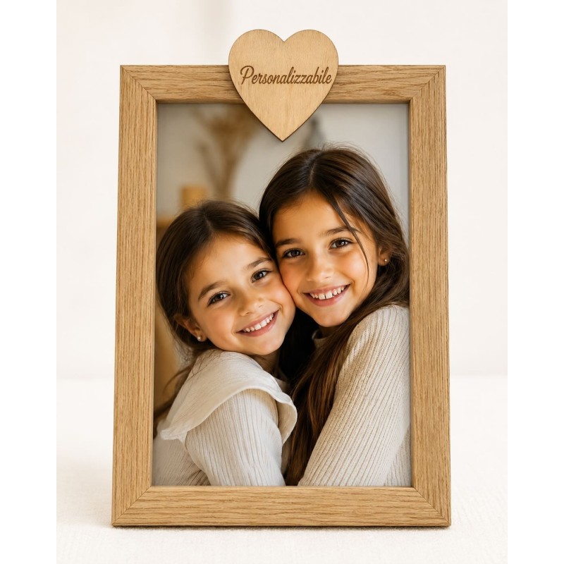 Wooden heart photo frame with name or phrase