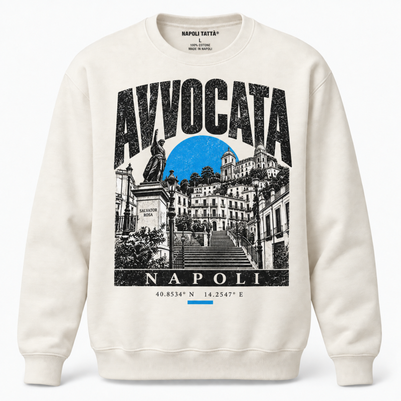 Felpa girocollo crema Avvocata Napoli, collezione Quarters 2026 di Napoli Tattà®