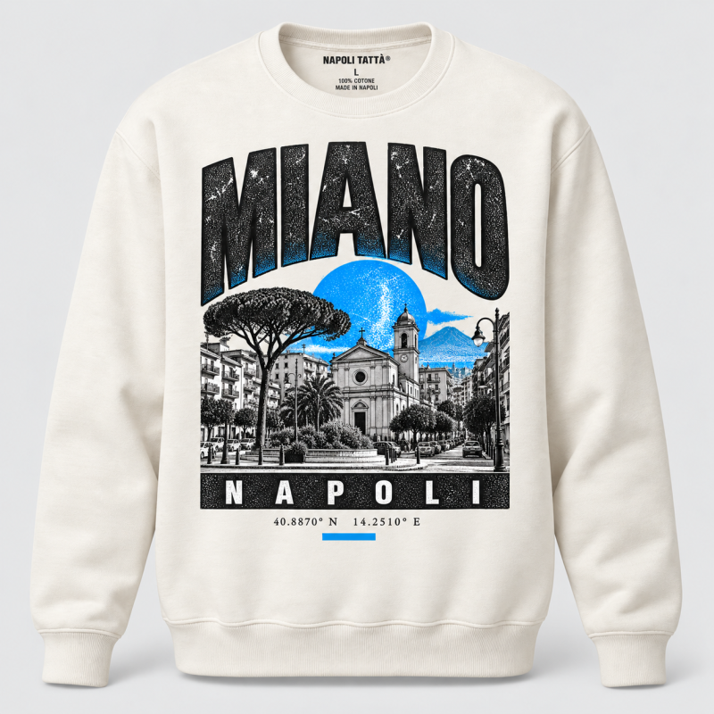 Felpa girocollo crema Miano Napoli, collezione Quarters 2026 di Napoli Tattà®