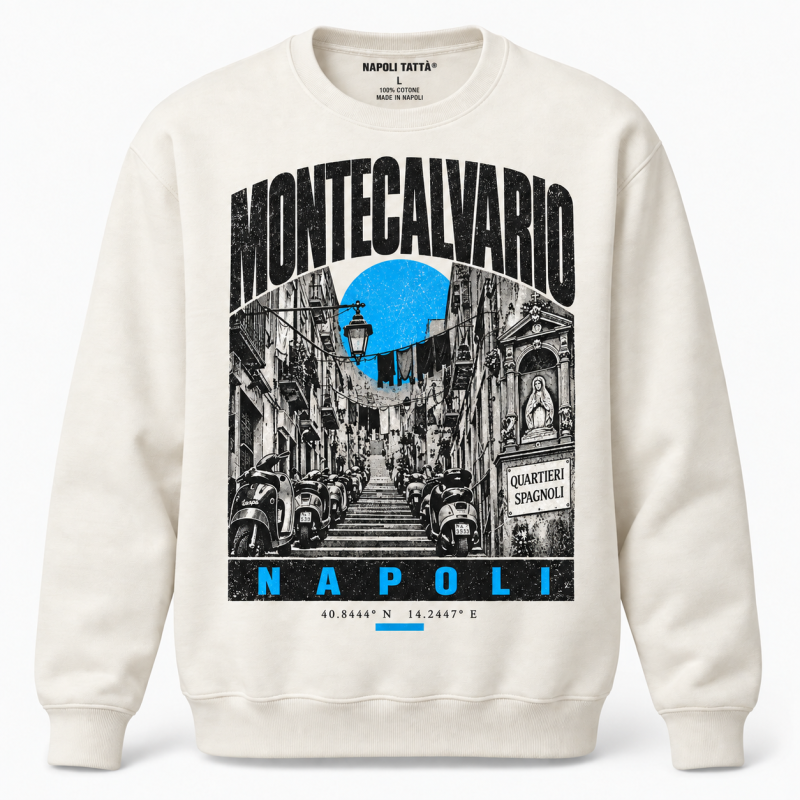 Felpa girocollo crema Montecalvario Napoli, collezione Quarters 2026 di Napoli Tattà®