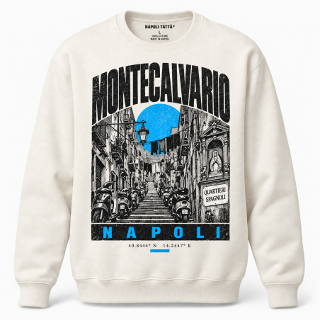 Felpa girocollo crema Montecalvario Napoli, collezione Quarters 2026 di Napoli Tattà®
