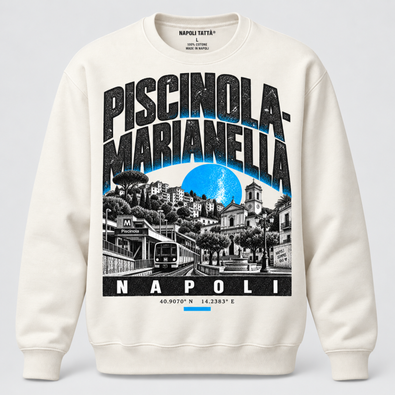 Felpa girocollo crema Piscinola-Marianella Napoli, collezione Quarters 2026 di Napoli Tattà®