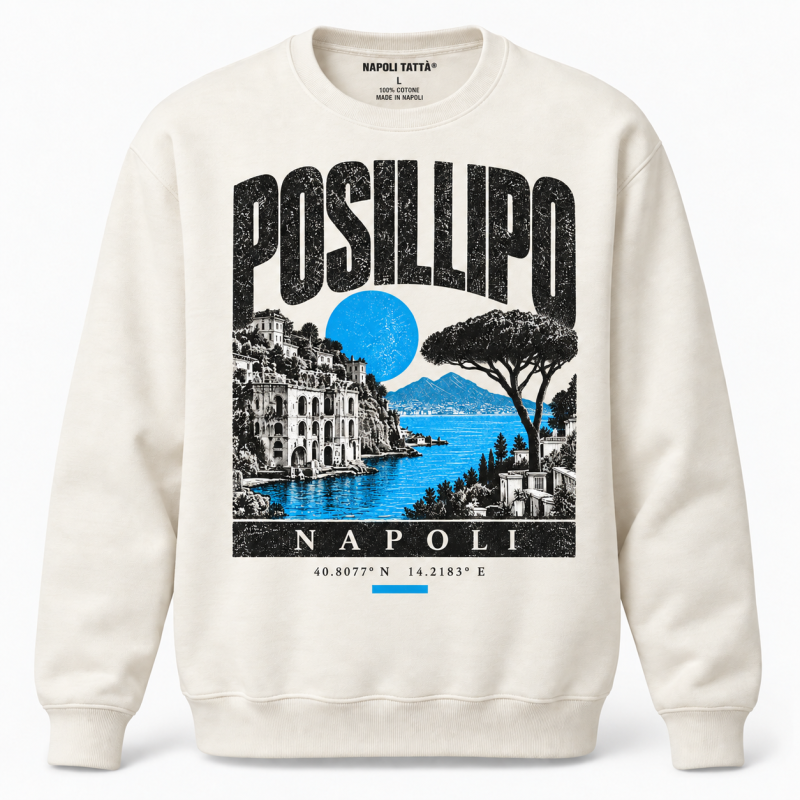 Felpa girocollo crema Posillipo Napoli, collezione Quarters 2026 di Napoli Tattà®