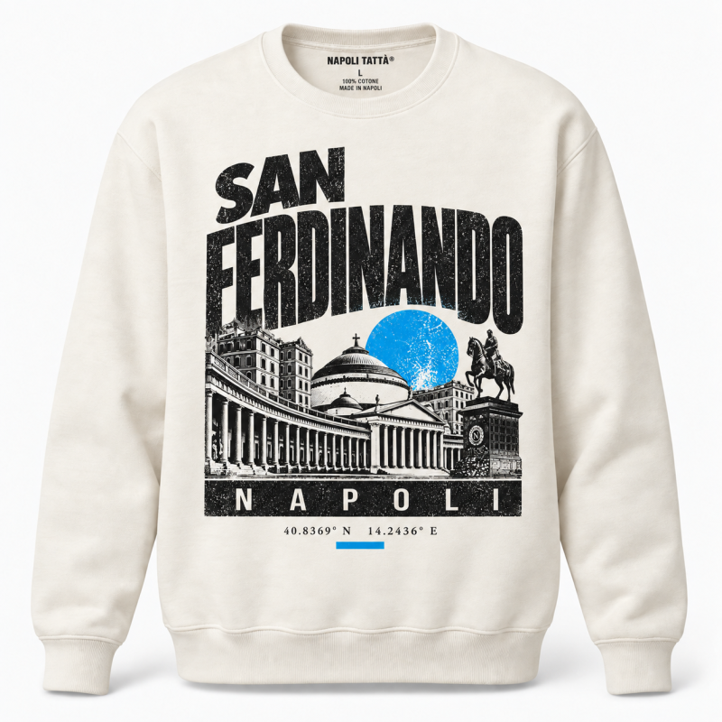 Felpa girocollo crema San Ferdinando Napoli, collezione Quarters 2026 di Napoli Tattà®