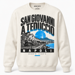 Felpa girocollo crema San Giovanni a Teduccio Napoli, collezione Quarters 2026 di Napoli Tattà®