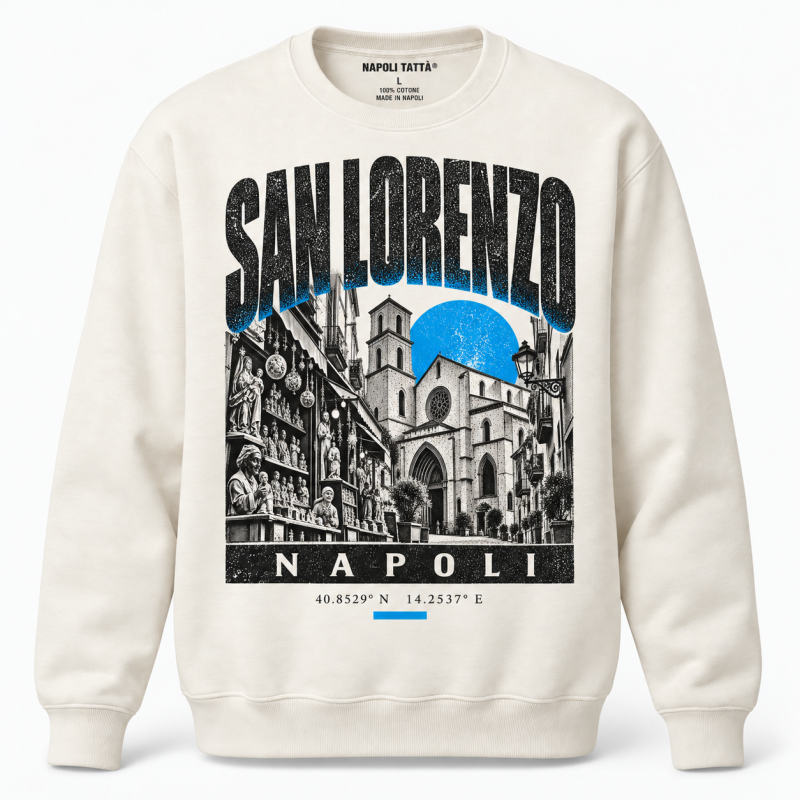 Felpa girocollo crema San Lorenzo Napoli, collezione Quarters 2026 di Napoli Tattà®