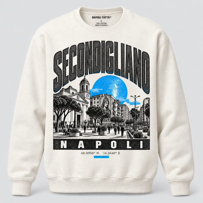 Felpa girocollo crema Secondigliano Napoli, collezione Quarters 2026 di Napoli Tattà®