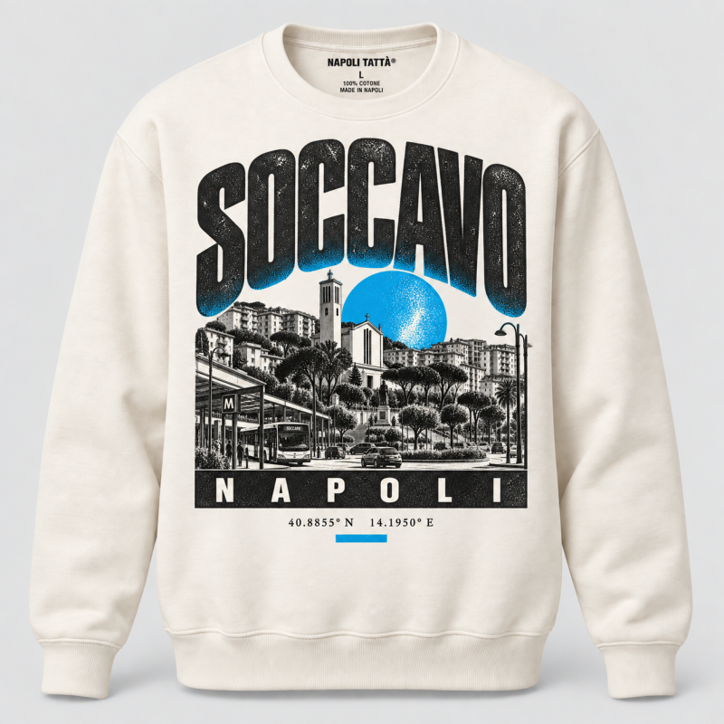 Felpa girocollo crema Soccavo Napoli, collezione Quarters 2026 di Napoli Tattà®