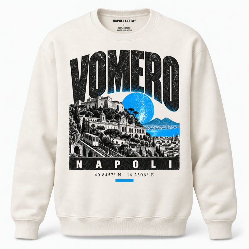 Felpa girocollo crema Vomero Napoli, collezione Quarters 2026 di Napoli Tattà®