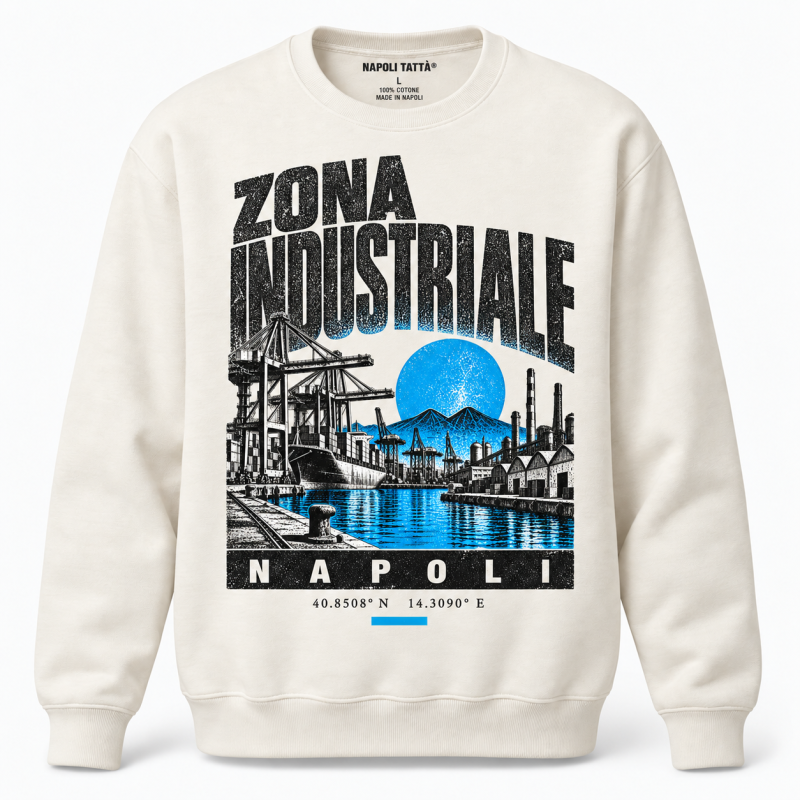 Felpa girocollo crema Zona Industriale Napoli, collezione Quarters 2026 di Napoli Tattà®