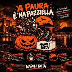 Grafica ’A Paura è ’na Pazziella: Munaciello, caffè e Vesuvio