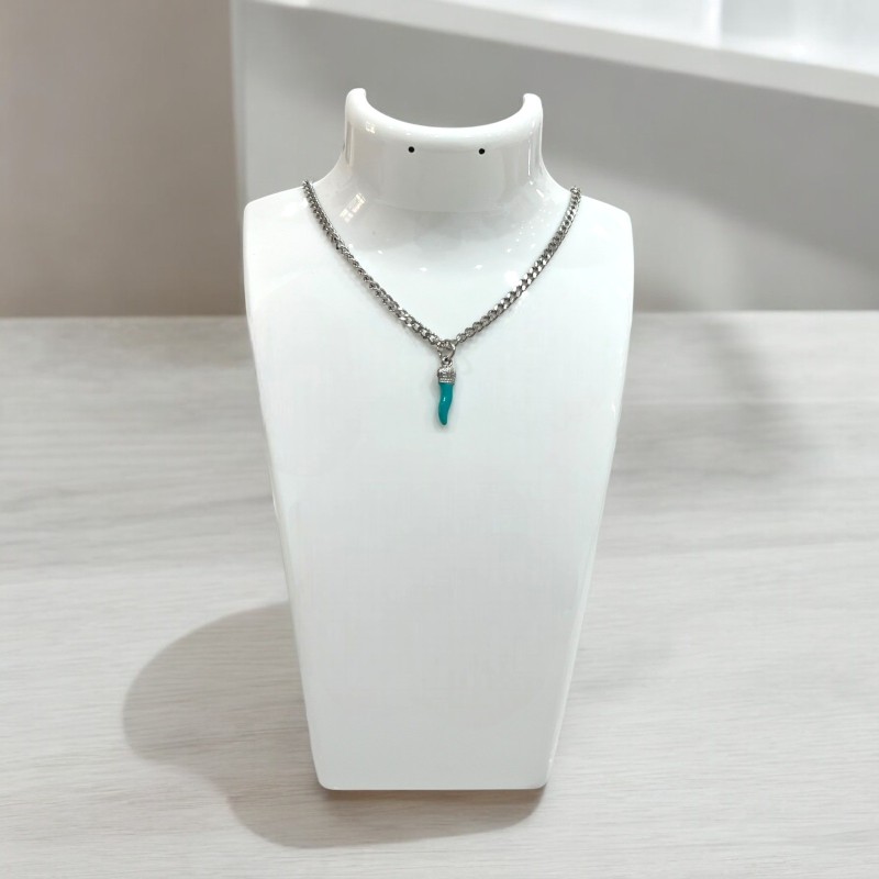 Necklace with light blue cornicello